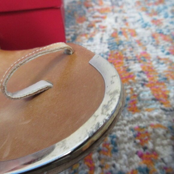 Lavorazione Artigiana Women Toe Ring Sandals 37 Brown Silver Slides Flats 364 - Picture 11 of 12